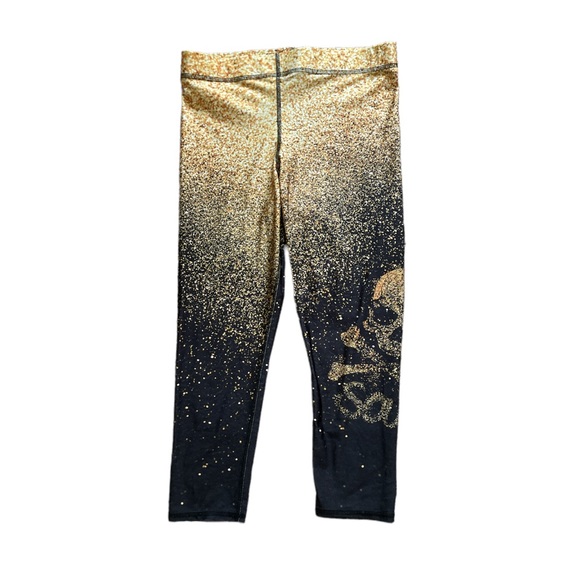 Terez Glitter Leggings Black Gold Medium soulcycle - Picture 2 of 6
